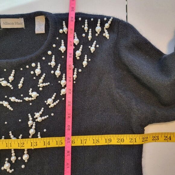 Vintage Allison Blair Pearl Sweater Womens L Silk Angora Lambswool Blend Black - Picture 8 of 9